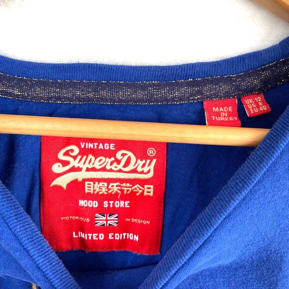 Superdry T Shirt Womens US Size 8 Small Royal Blue Metallic Logo - Picture 2 of 8